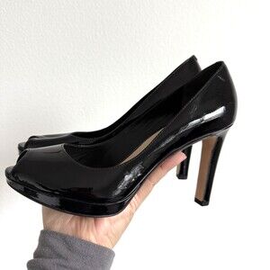 Via Spiga Patent Leather Peep Toe Platform Pumps Office Siren Power Dressing 7.5